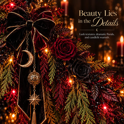 🖤🥀 Dark Gothic Cedar Garland – Victorian-Inspired Fireplace & Holiday Decor ✨