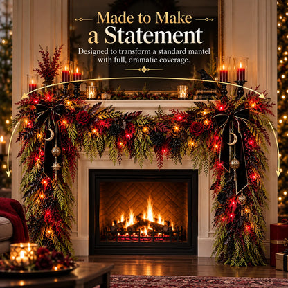 🖤🥀 Dark Gothic Cedar Garland – Victorian-Inspired Fireplace & Holiday Decor ✨