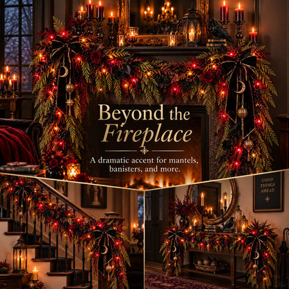 🖤🥀 Dark Gothic Cedar Garland – Victorian-Inspired Fireplace & Holiday Decor ✨