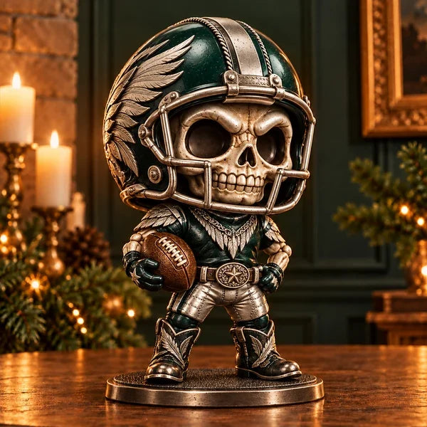 Green helmet wing skull football figure