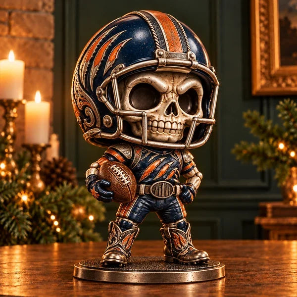 Orange and blue skull football figure