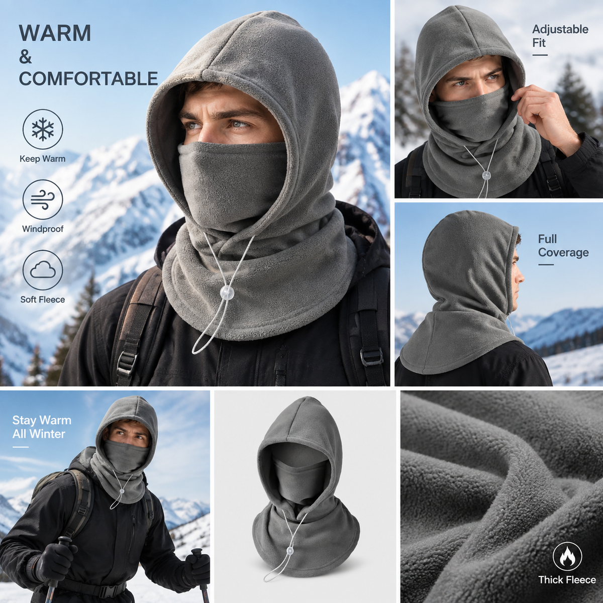 🥶 2-in-1 Winter Face Mask & Warm Hat, Windproof Cold-Weather Protection🎁