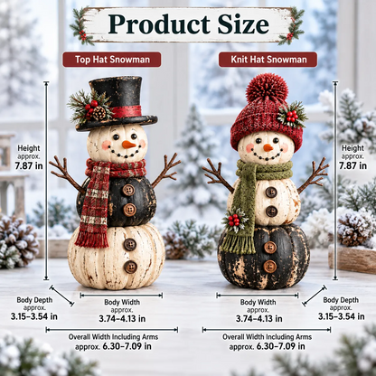 Vintage Pumpkin Snowman Duo – Rustic Black & Ivory Farmhouse Christmas Figurines