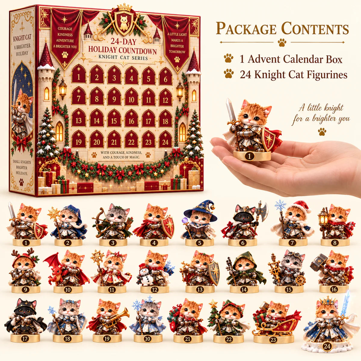 🐱⚔️ 24-Day Knight Cat Advent Calendar – 24 Unique Fantasy Warrior Kitten Figurines, Magical Christmas Countdown Collectibles & Gifts 🎄🎁