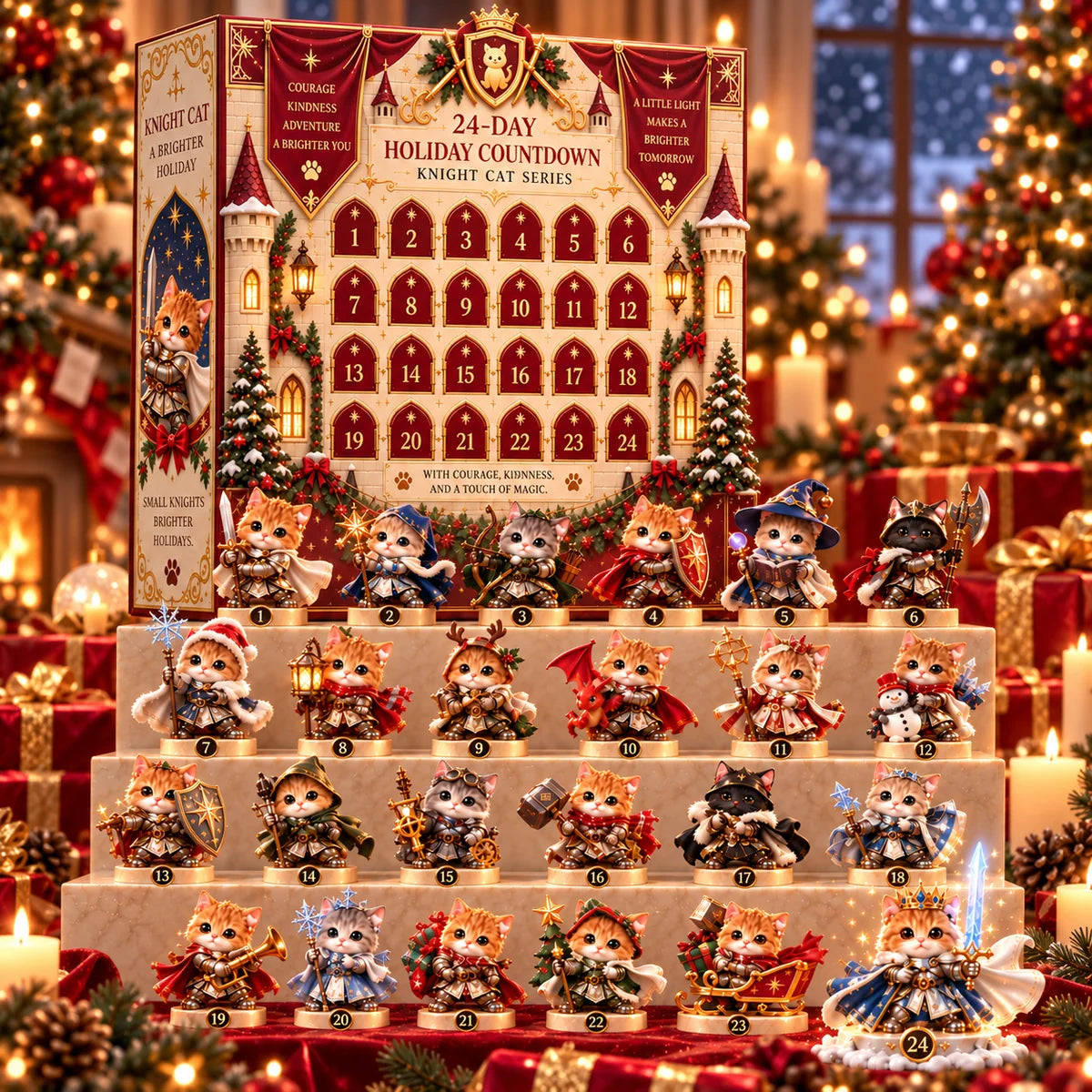 🐱⚔️ 24-Day Knight Cat Advent Calendar – 24 Unique Fantasy Warrior Kitten Figurines, Magical Christmas Countdown Collectibles & Gifts 🎄🎁