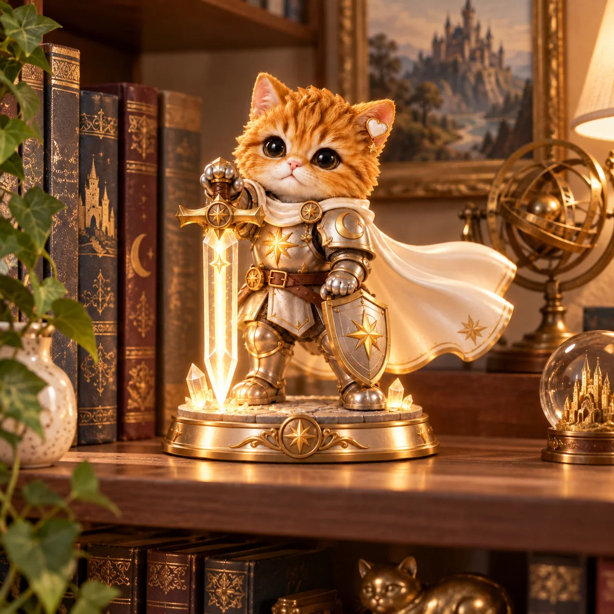 ✨ Starlight Guardian Knight Cat – Glowing Crystal Sword Night Light & Collectible Figurine 🐱⚔️