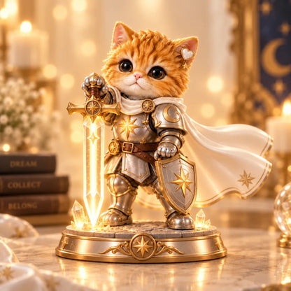 ✨ Starlight Guardian Knight Cat – Glowing Crystal Sword Night Light & Collectible Figurine 🐱⚔️