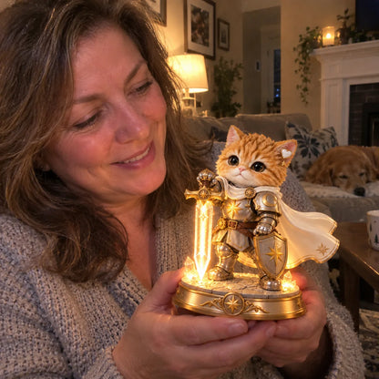 ✨ Starlight Guardian Knight Cat – Glowing Crystal Sword Night Light & Collectible Figurine 🐱⚔️