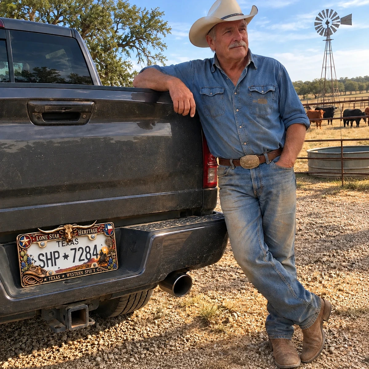 🐂 Texas Longhorn Western Metal License Plate Frame – Vintage Cowboy & Lone Star Ranch Gift 🤠