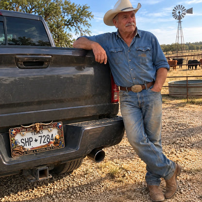 🐂 Texas Longhorn Western Metal License Plate Frame – Vintage Cowboy & Lone Star Ranch Gift 🤠