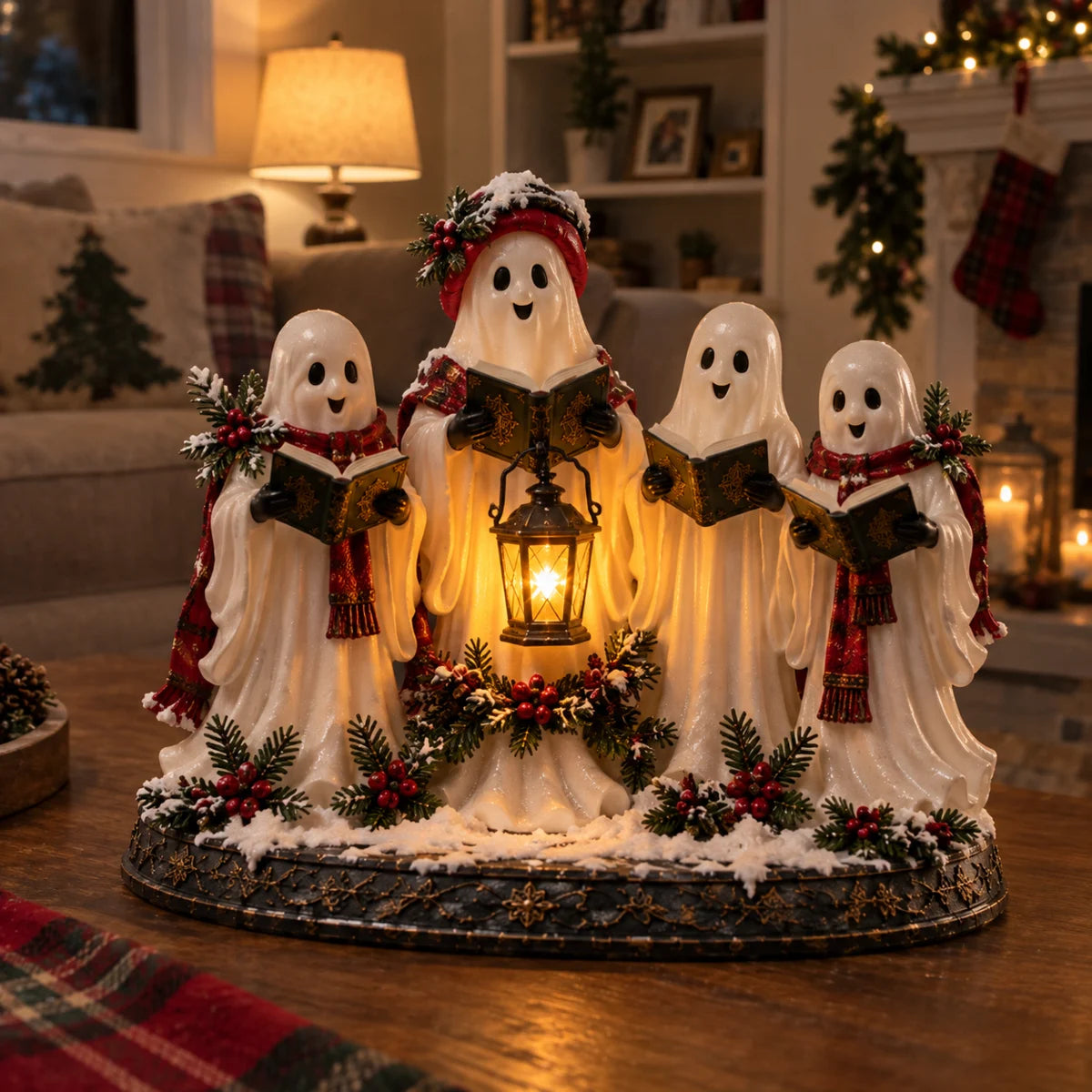 Ghost Christmas Choir figurine in a living room