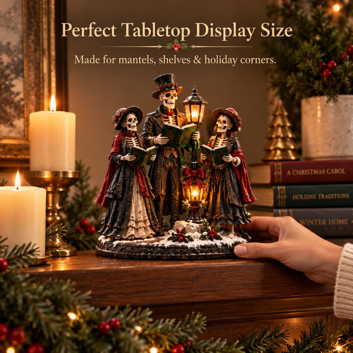 Gothic Christmas figurine on a tabletop display