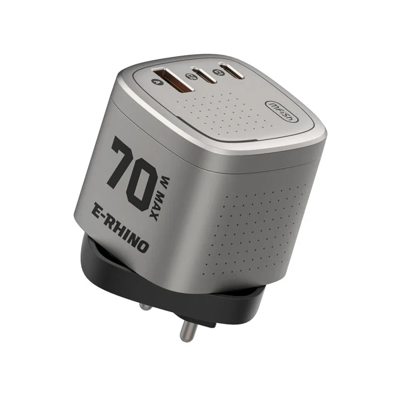 🛡️Global Travel Charger (70W, 3-Port, GaN, Integrated Rotary Plug)