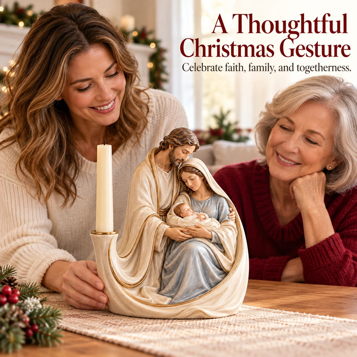 Nativity family candleholder — Christmas home decor