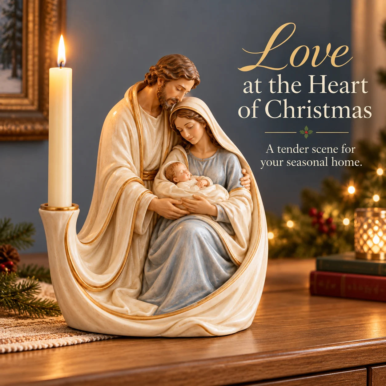 Nativity family candleholder — Christmas home decor