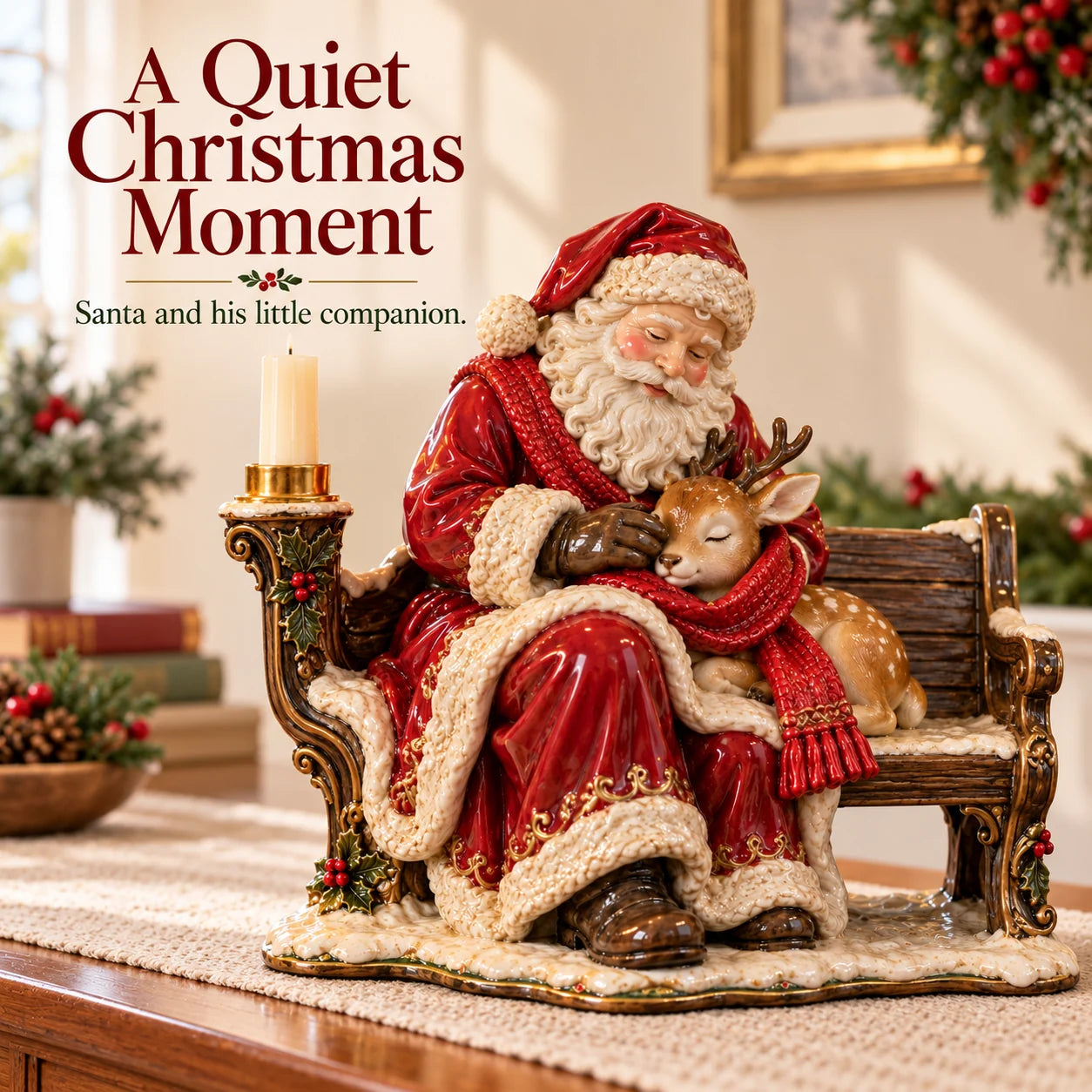 Santa with fawn candleholder — Christmas home decor