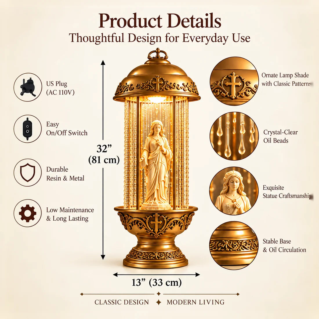 Diagram of approximate lamp dimensions and illustrated features