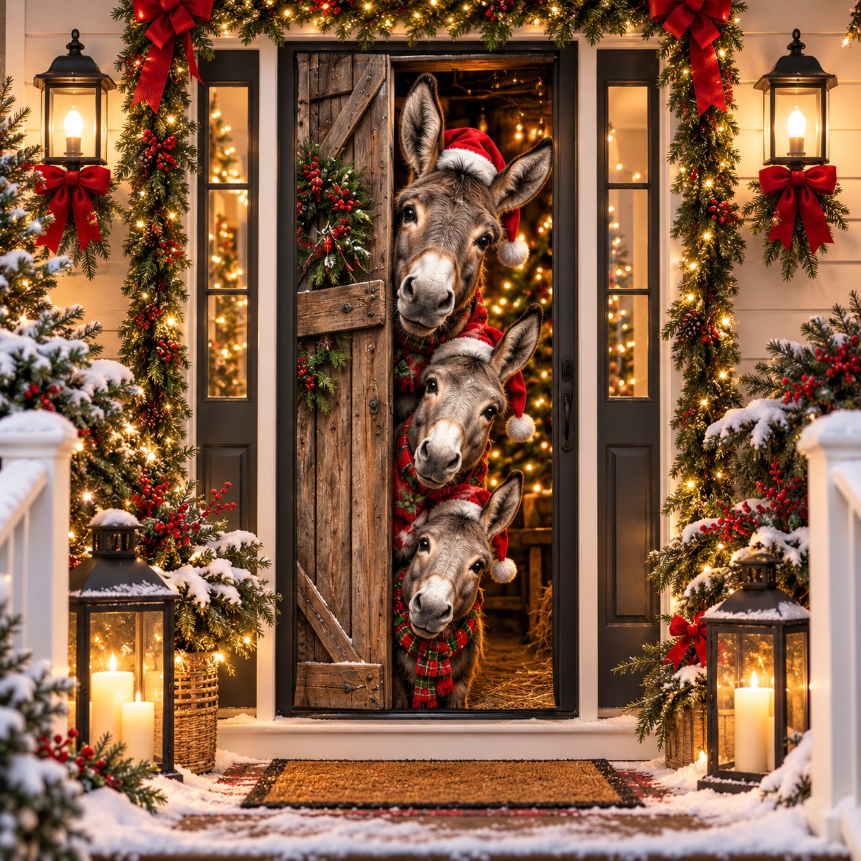 Donkey Christmas door curtain