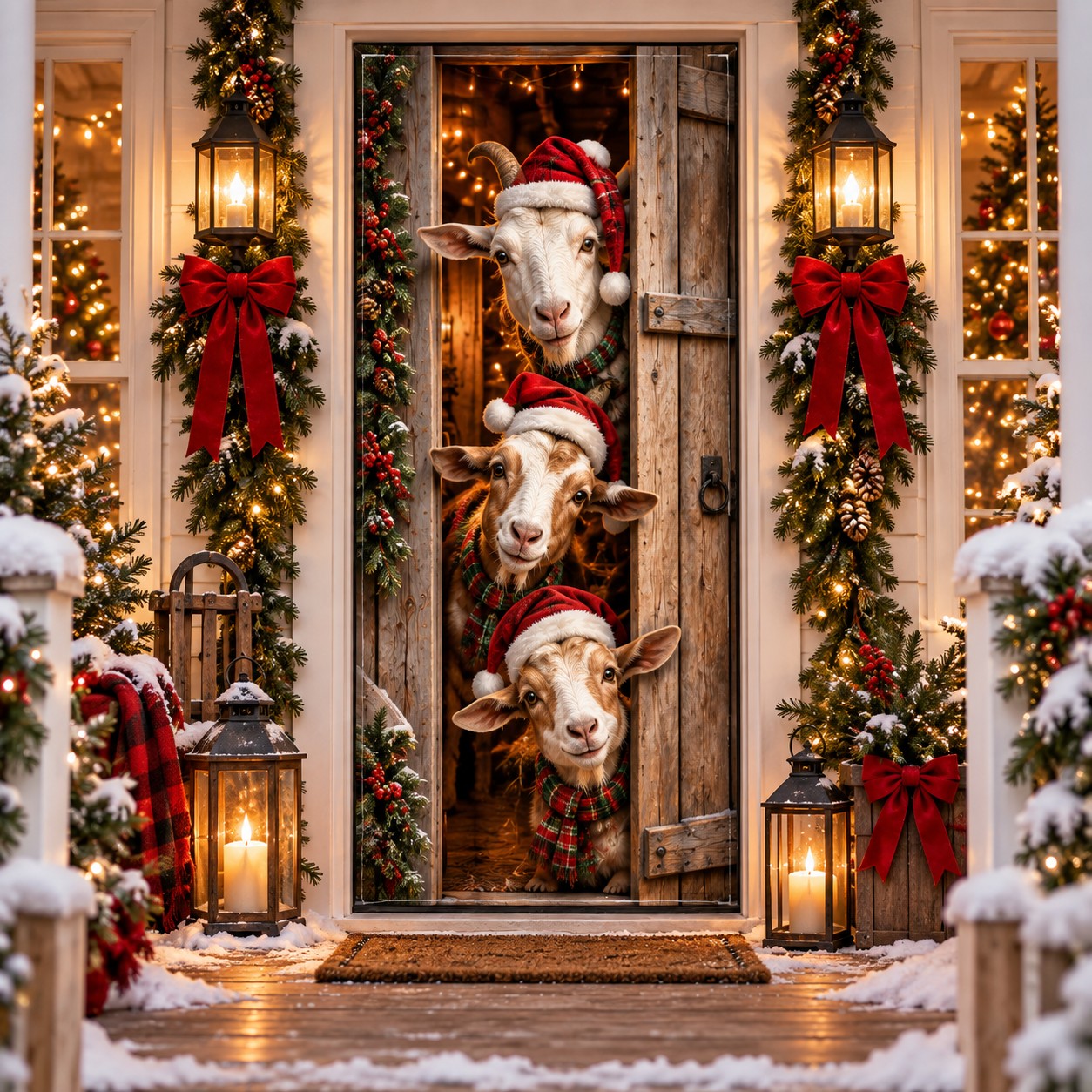 Goat Christmas door curtain