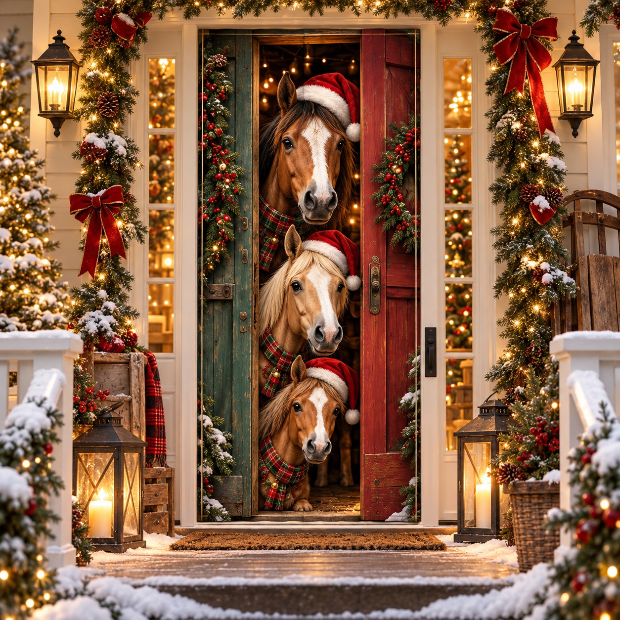 Horse Christmas door curtain