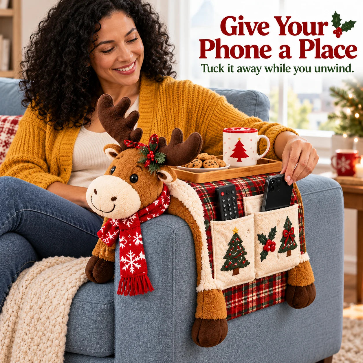 Give Your Phone a Place - reindeer sofa arm organizer