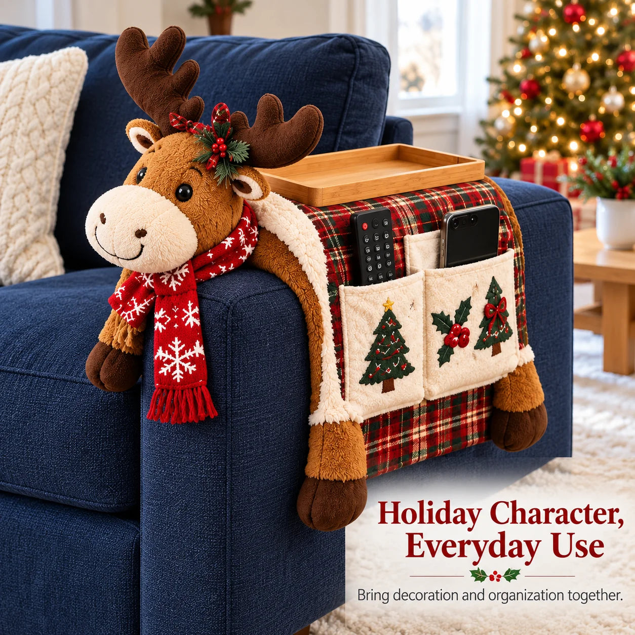 Holiday Character, Everyday Use - reindeer sofa arm organizer