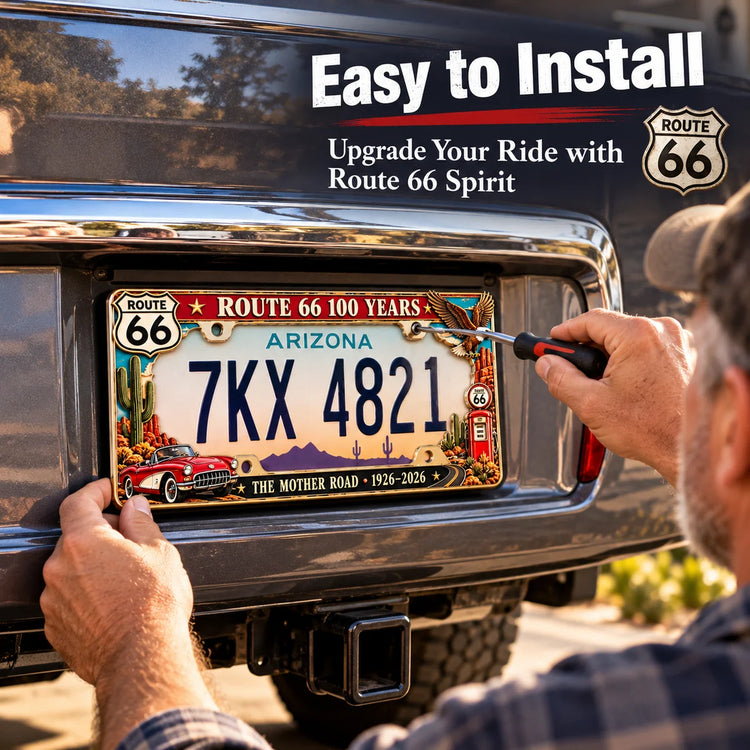 Route 66 metal frame shown being installed on a vehicle
