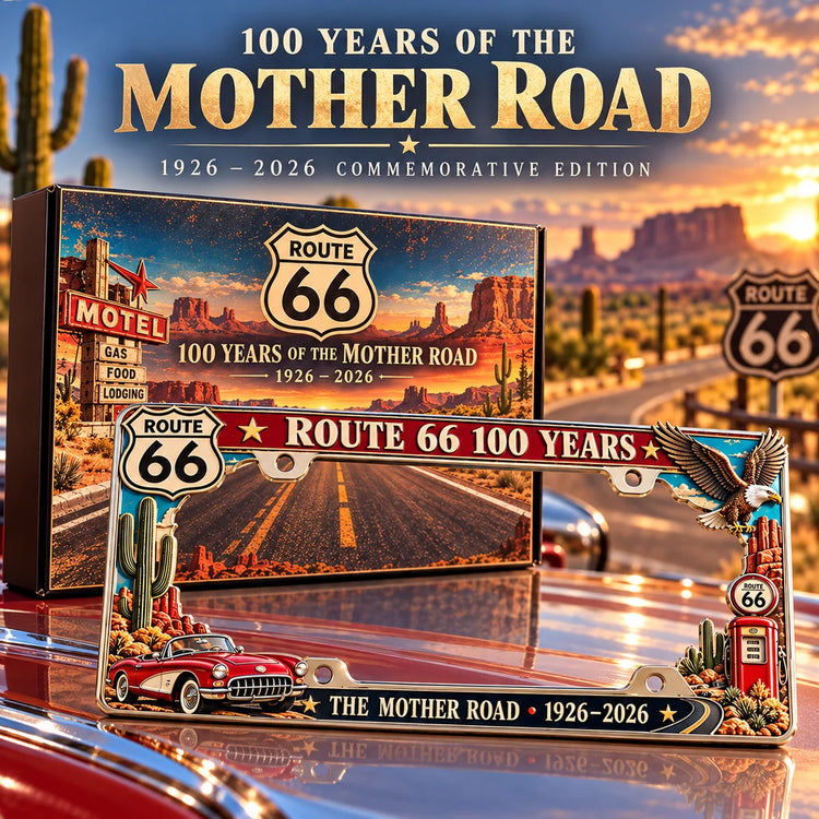 Route 66 Mother Road 100-year commemorative frame with classic road-trip artwork