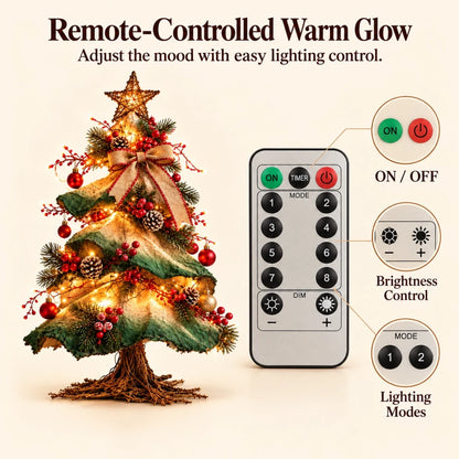 Light-Up Rustic Farmhouse Tabletop Christmas Tree with Remote Control