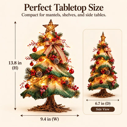 Light-Up Rustic Farmhouse Tabletop Christmas Tree with Remote Control