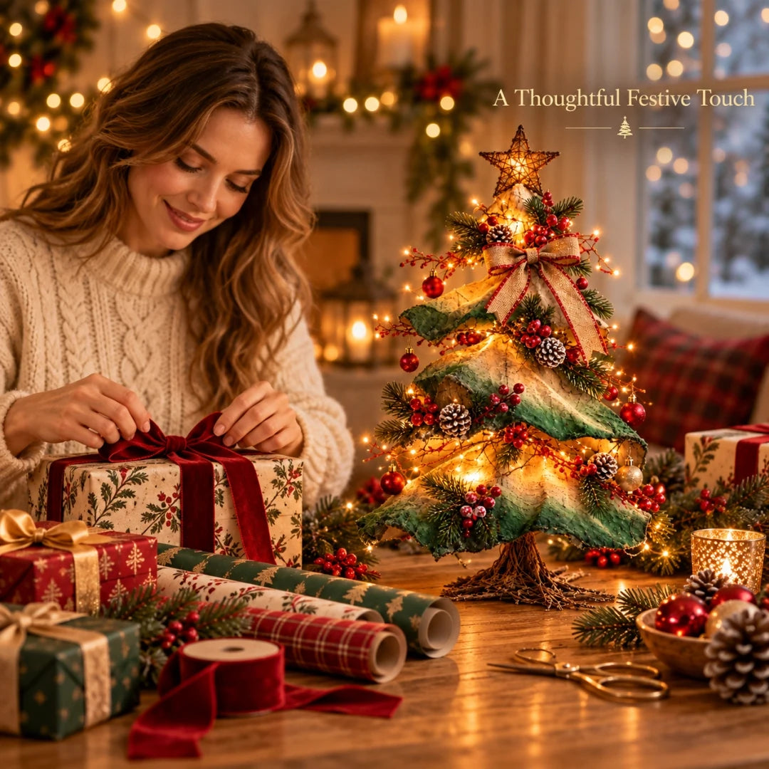 Light-Up Rustic Farmhouse Tabletop Christmas Tree with Remote Control