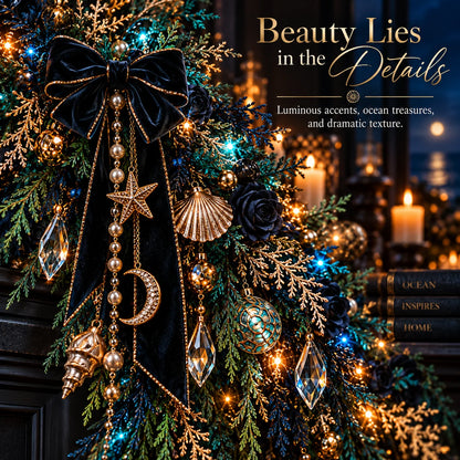 🌊 Dark Ocean Sea Witch Garland – Mystic Teal & Amber Lighted Gothic Coastal Decor