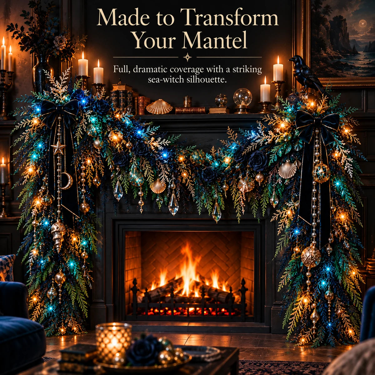 Sea Witch Garland with dramatic full mantel coverage