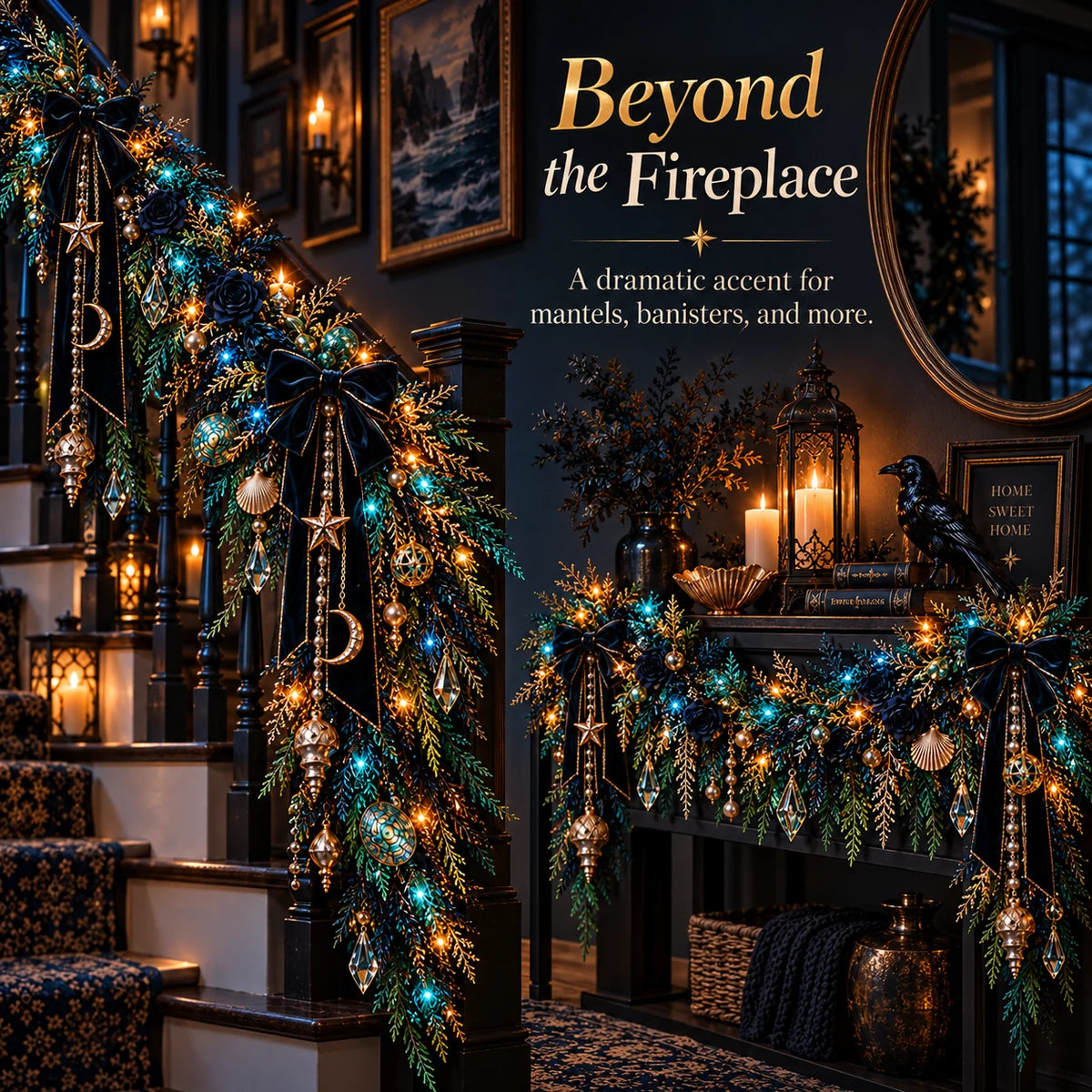 Sea Witch Garland used on a staircase and mantel