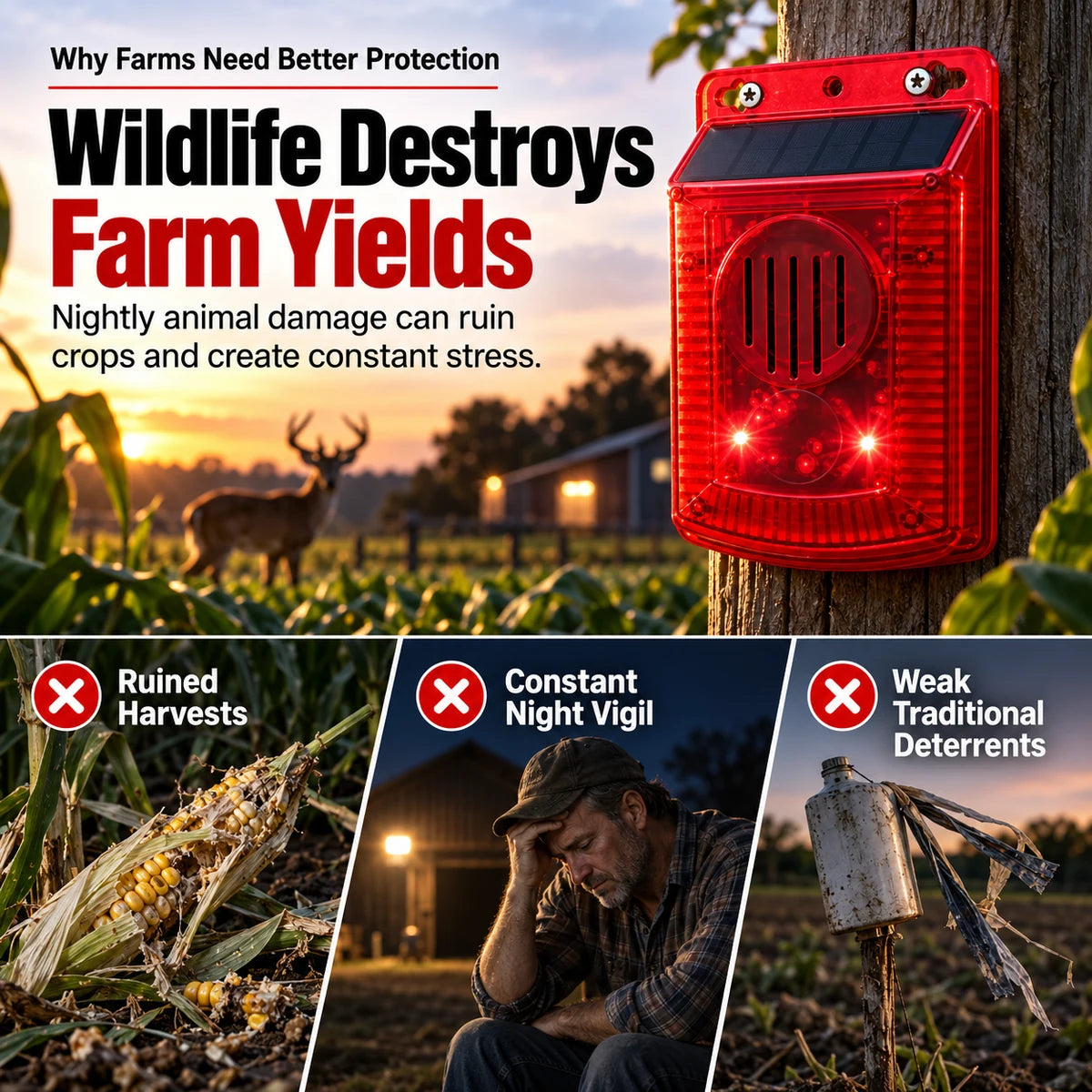 Wildlife crop damage and night monitoring problems