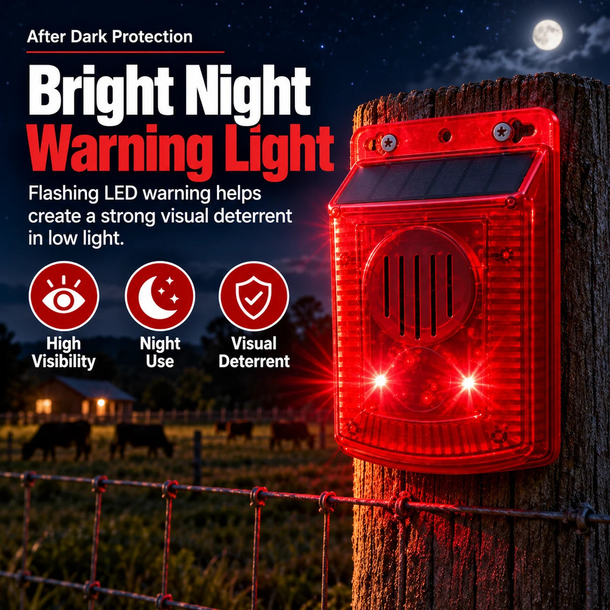 Red flashing outdoor warning alarm at night