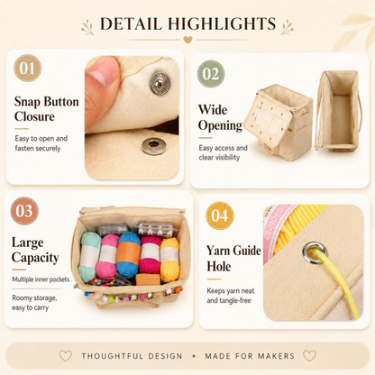 🧶 Autumn Hot Sale 50% OFF NOW! 👝 Canvas Yarn Storage Bag with Needle Pockets‑Portable Knitting Tote Organizer, Large Capacity Crochet Bag for Yarn Balls, Hooks & Accessories
