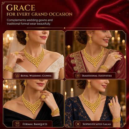 👑✨ Royal Golden Bridal Jewelry Collection – 24K Gold-Plated 4-Piece Necklace, Earrings, Bracelet & Ring Set