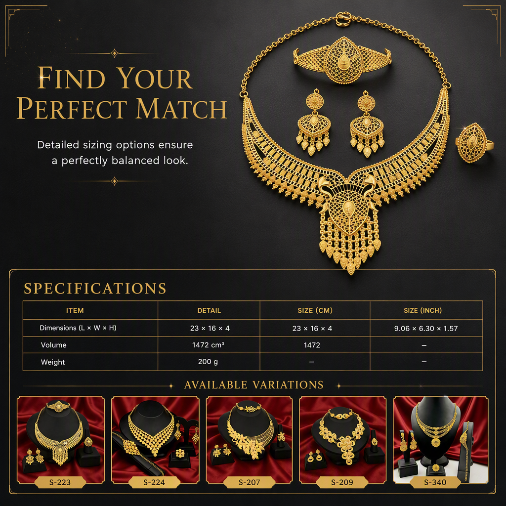 👑✨ Royal Golden Bridal Jewelry Collection – 24K Gold-Plated 4-Piece Necklace, Earrings, Bracelet & Ring Set