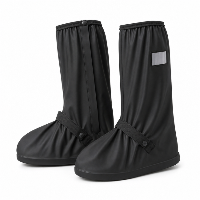 Black waterproof high-top shoe covers