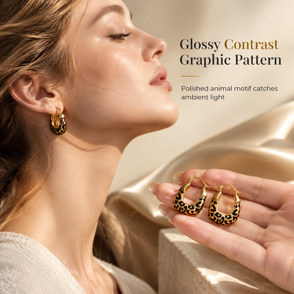 🐆 Vintage Leopard Print U-Shaped Hoop Earrings for Women
