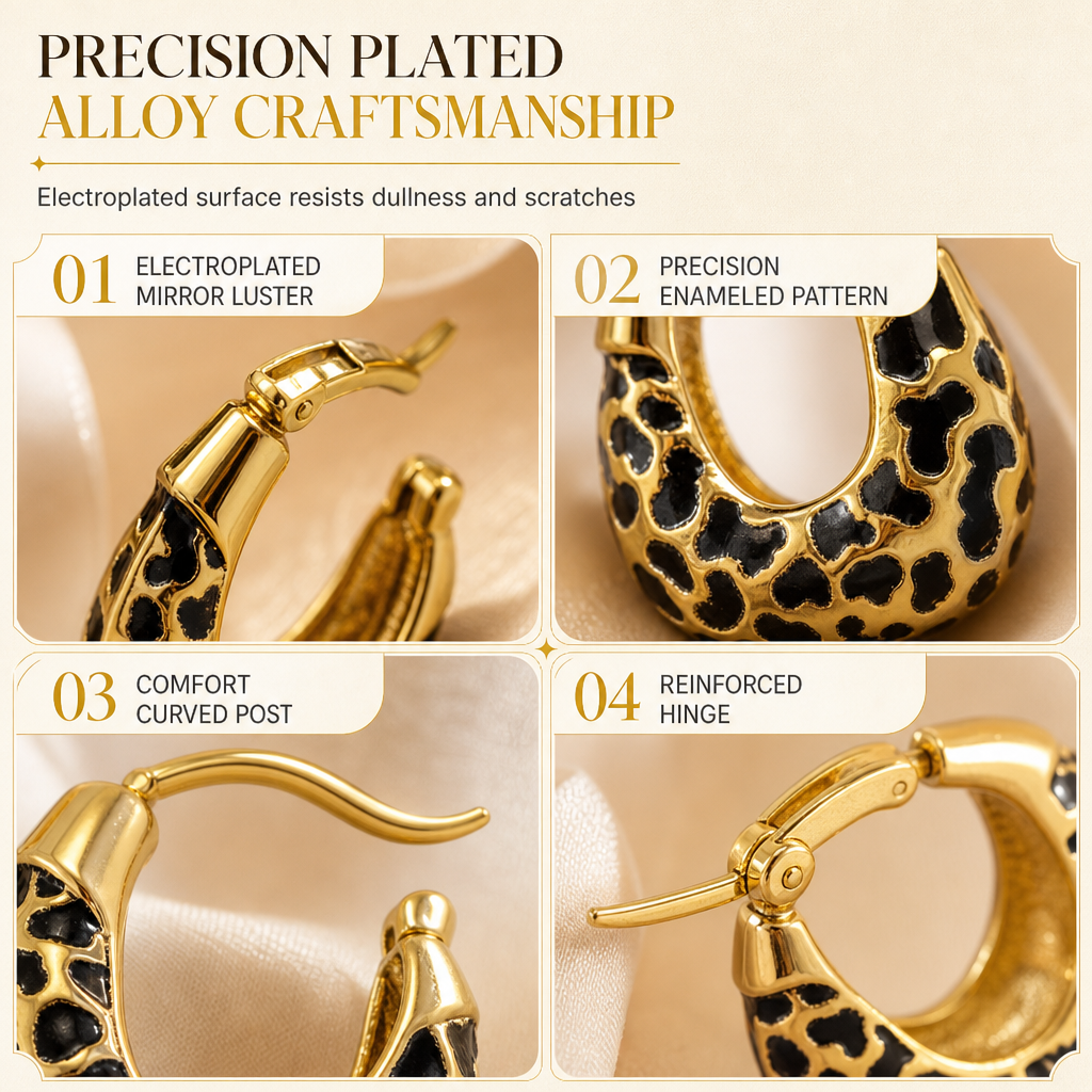 🐆 Vintage Leopard Print U-Shaped Hoop Earrings for Women