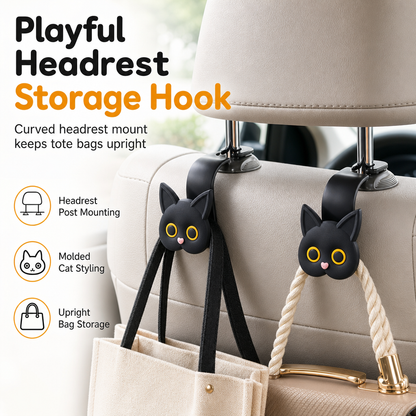 🐱 Cartoon Cat Car Seat Headrest Hooks