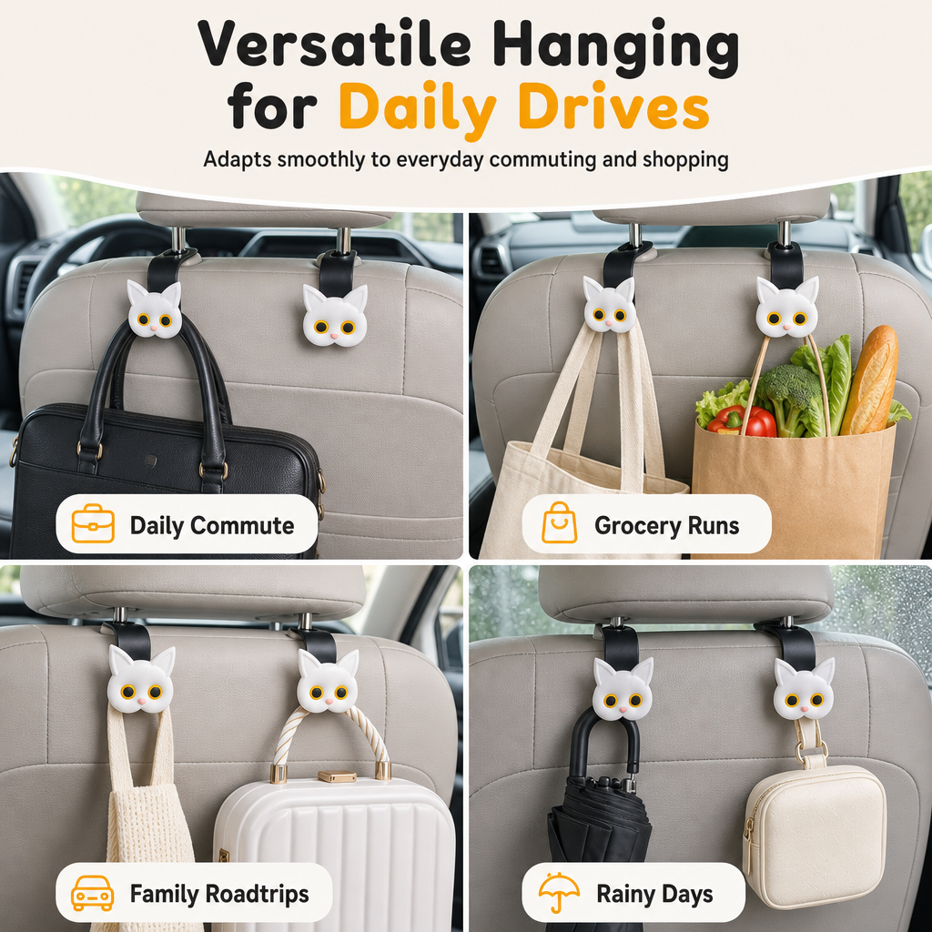 🐱 Cartoon Cat Car Seat Headrest Hooks