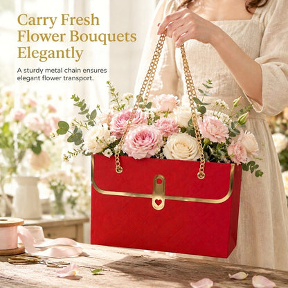 🌹 Elegant Embossed Flower Gift Bag with Metallic Chain Handle – Premium Bouquet & Gift Packaging 💐