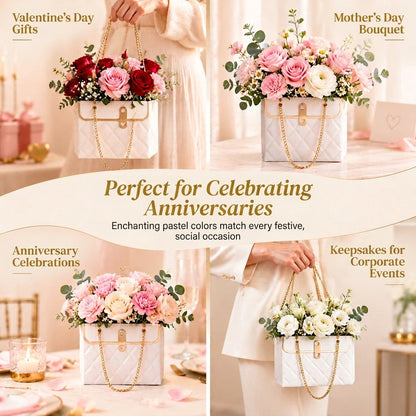 🌹 Elegant Embossed Flower Gift Bag with Metallic Chain Handle – Premium Bouquet & Gift Packaging 💐