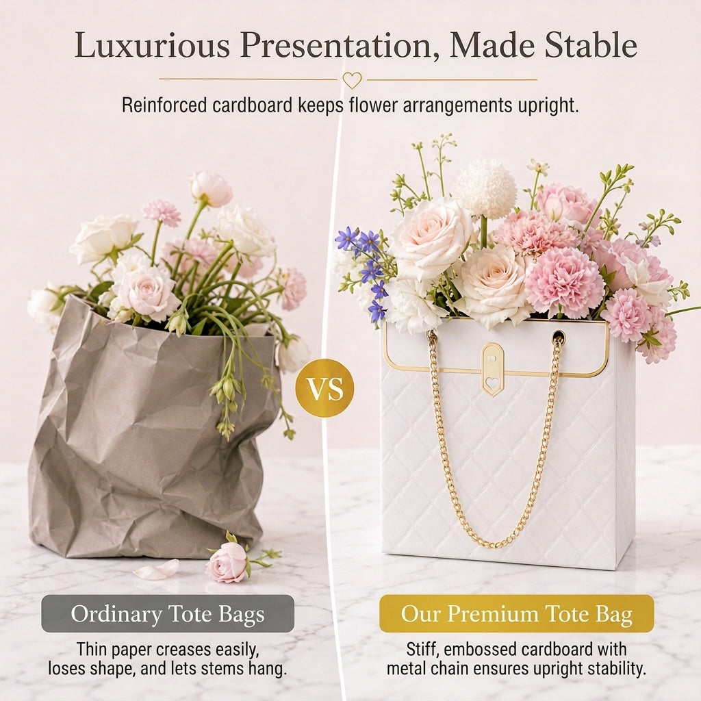 🌹 Elegant Embossed Flower Gift Bag with Metallic Chain Handle – Premium Bouquet & Gift Packaging 💐
