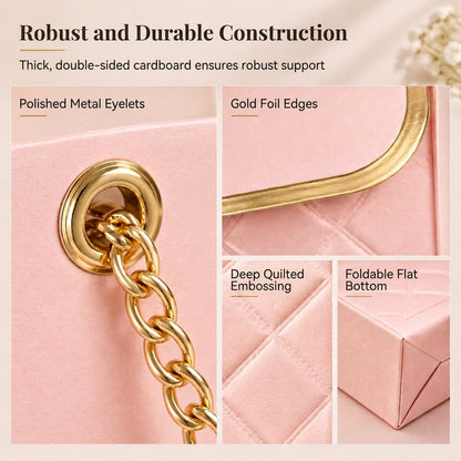 🌹 Elegant Embossed Flower Gift Bag with Metallic Chain Handle – Premium Bouquet & Gift Packaging 💐