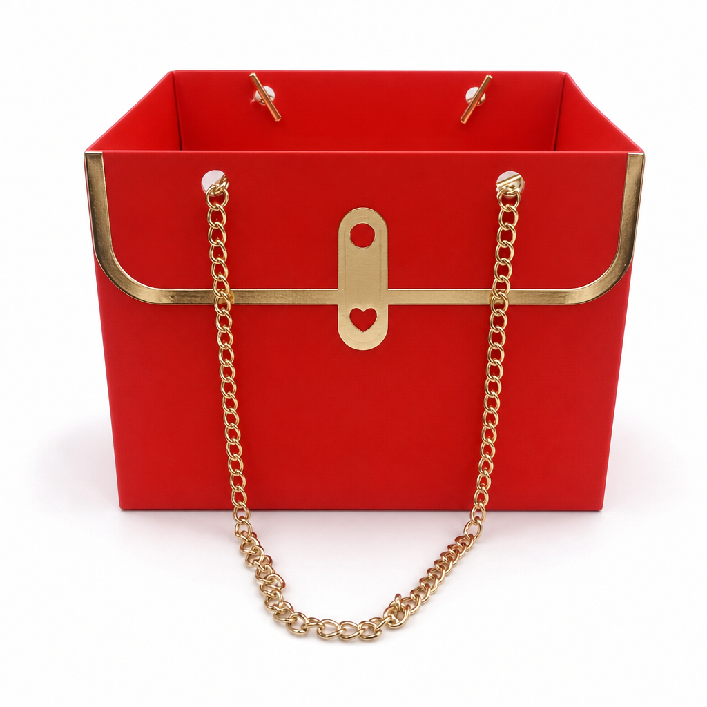 🌹 Elegant Embossed Flower Gift Bag with Metallic Chain Handle – Premium Bouquet & Gift Packaging 💐