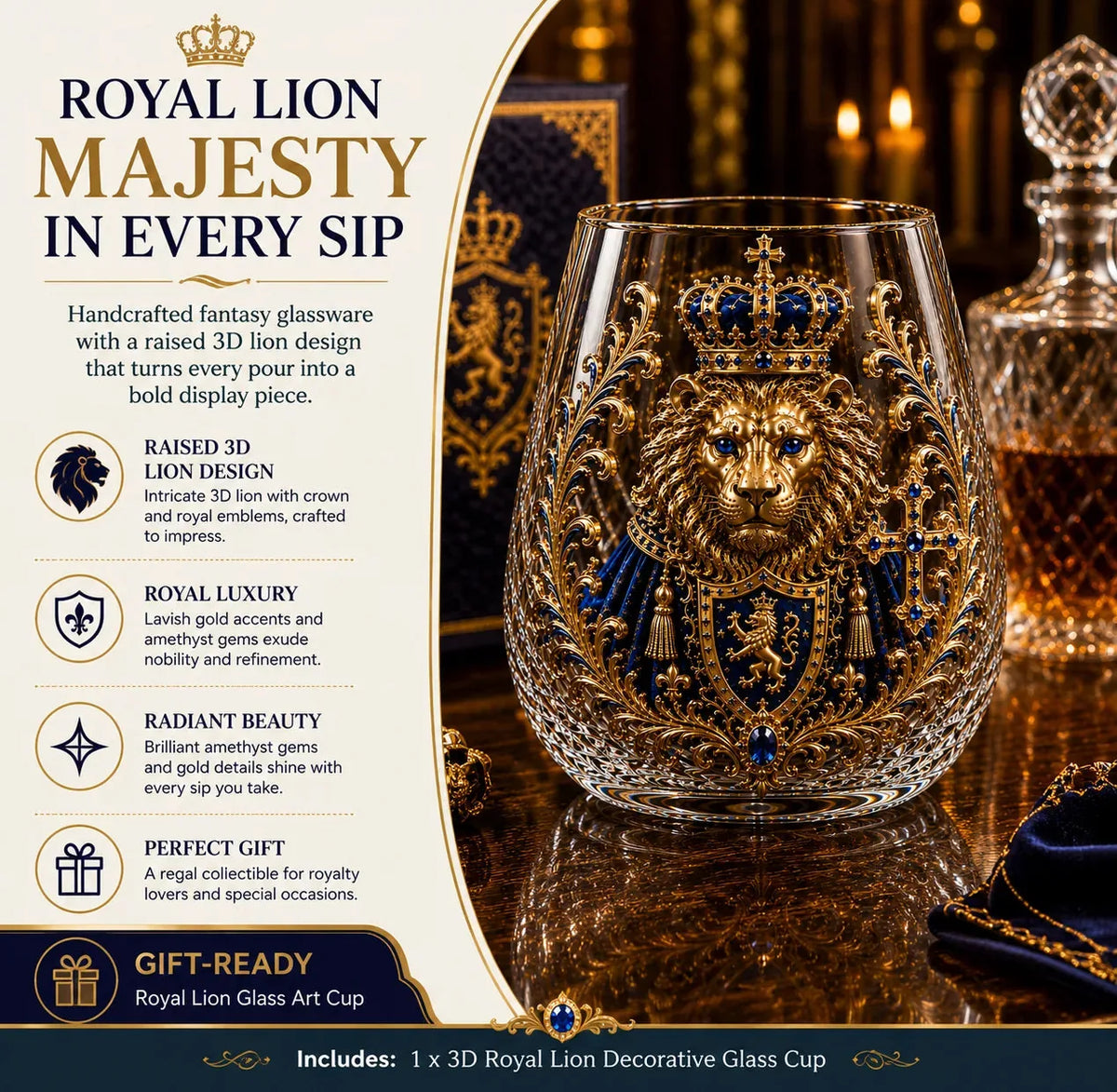 Blue Crowned Lion whiskey glass